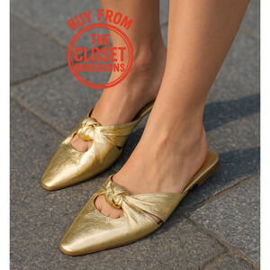 ZARA Gold Square Toe Slip-On Mules NWT | Metallic Knot Detail 7.5 8